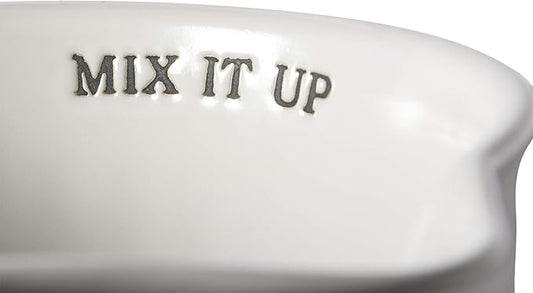 Primitives By Kathy Ribbed Texture Stoneware Batter Mixing Bowl (Mix It Up), White, 9" x 7" x 4.25"