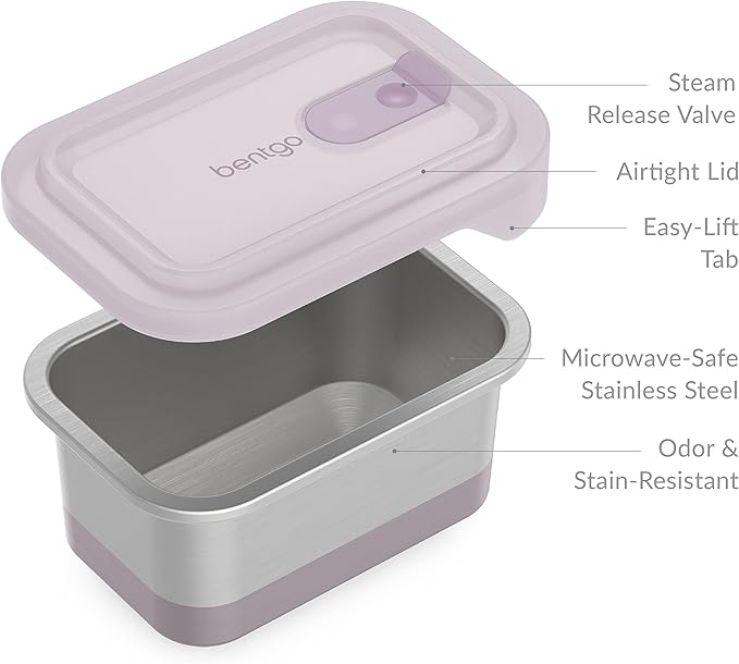 Bentgo MicroSteel Heat & Eat Container - Microwave-Safe, Sustainable & Reusable Stainless Steel Food Storage Container with Airtight Lid for Eco-Friendly Meal Prepping (Lunch Size - 3 Cups)