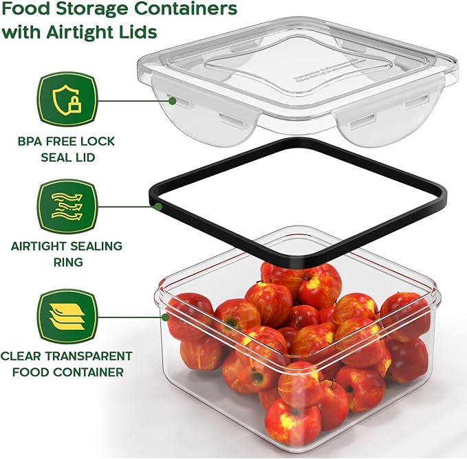 46 Pack Food Storage Containers with Lids Airtight-(23 Containers,23 Lids) BPA Free Plastic Stackable Meal Prep Containers set for Kitchen Pantry Organizers- Freezer Microwave safe
