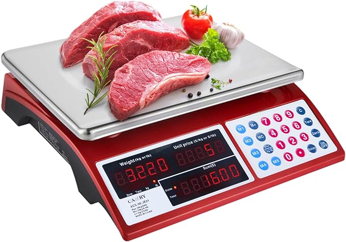 CAMRY Price Computing Scale Commercial Food Scale 66lb / 30kg Fruit Meat Produce, Dual Bright LED Display Stainless Steel Platform, for Deli Farmers Markets Restaurant