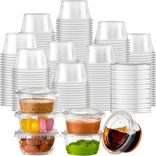 Fit Meal Prep 1250 Pack 2 oz Jello Shot Cups with Lids, Disposable Souffle Portion Cups for Sauce