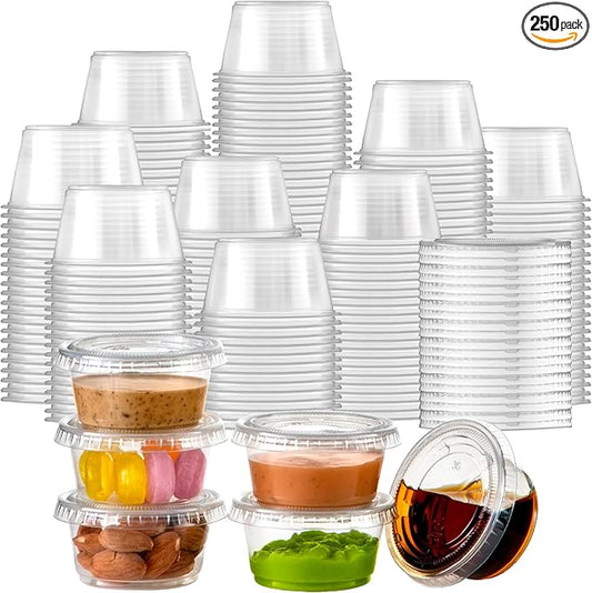 Fit Meal Prep 250 Pack 2 oz Jello Shot Cups with Lids, Disposable Souffle Portion Cups for Sauce