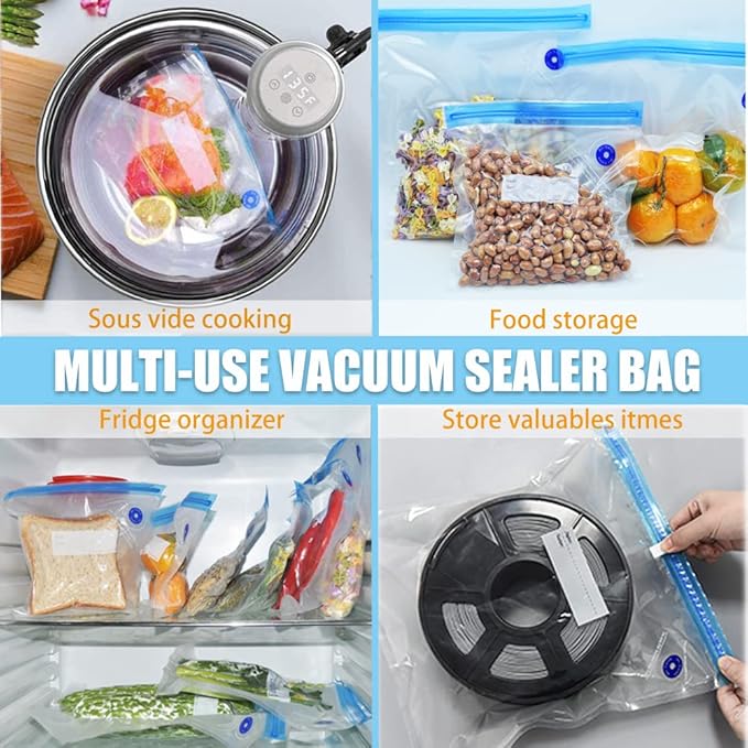 Large Sous Vide Bags,15pcs10.2x13.4in/26 * 34cm BPA Free Reusable Vacuum Sealer Bag,Keep Food Fresh, with 2 Sealing Clips