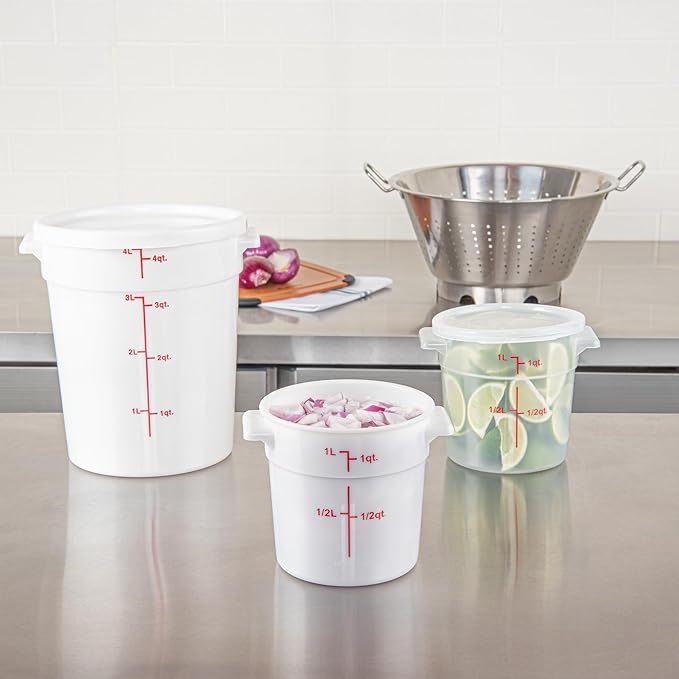 Restaurantware-Met Lux 1 Quart Food Storage Container, 1 White Storage Container - Lids Sold Separately, Red Volume Markers, Dishwashable Container, Side Handles, For Storing Foods