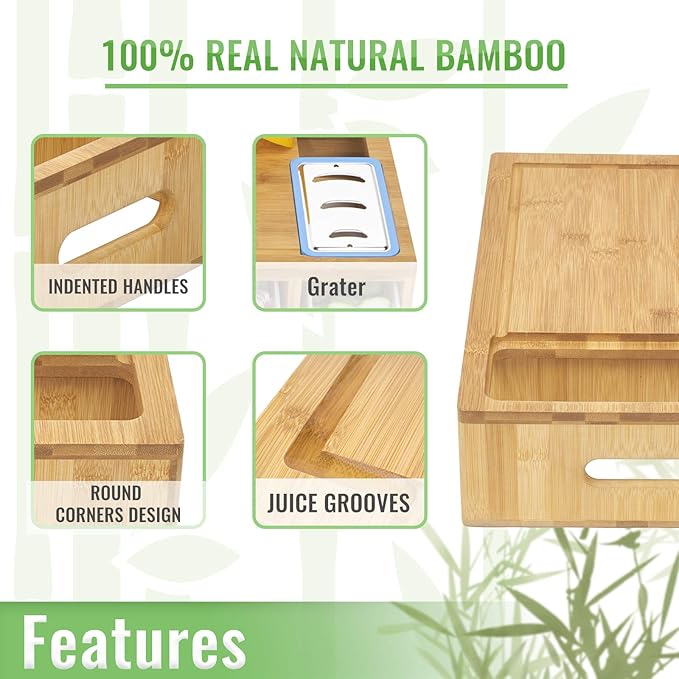 SHINESTAR Cutting Board with Containers, Sturdy Meal Prep Station for Kitchen, Includes 4 Graters, Cutting Board with 4 Trays - Easy Food Storage