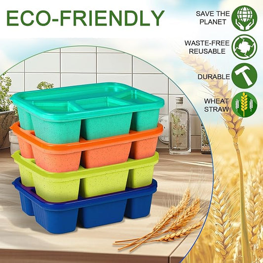 8 Pack Bento Box Lunch Boxes for Adults, 4 Compartment Meal Prep Containers with Lids, Reusable Bento Box Snack Containers for Work, Travel, Picnic, Microwave & Dishwasher Safe