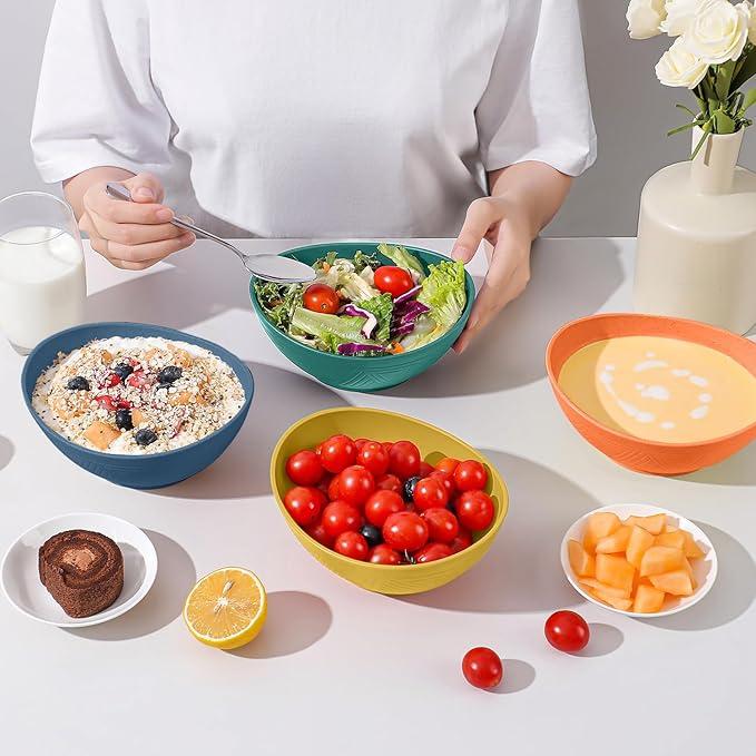 Wheat Straw Bowl Reusable Bowls Set 26 OZ, Unbreakable Cereal Bowl 4 Pack, Bowls for Kitchen, Microwave Safe Bowls, Serving Bowls Set for Cereal, Salad, Oatmeal, Soup (Matte Multi)