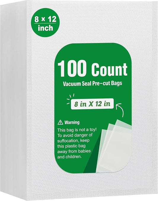 Syntus 100 Count Vacuum Sealer Bags Quart 8 x 12 inch for Seal a Meal, Commercial Grade BPA Free Heavy Duty Precut Seal Bags, Food Vac Bags for Storage, Meal Prep or Sous Vide