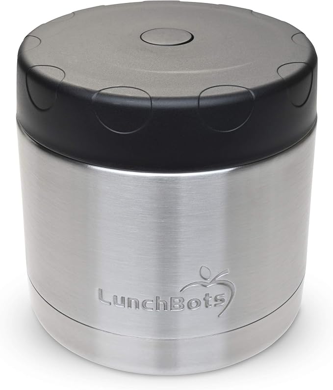 LunchBots 16oz Thermos Stainless Steel Wide Mouth - Insulated Thermos With Vented Lid - Keeps Food Hot or Cold for Hours - Leak-Proof Portable Thermal Food Jar is Ideal for Soup - 16 ounce - Black