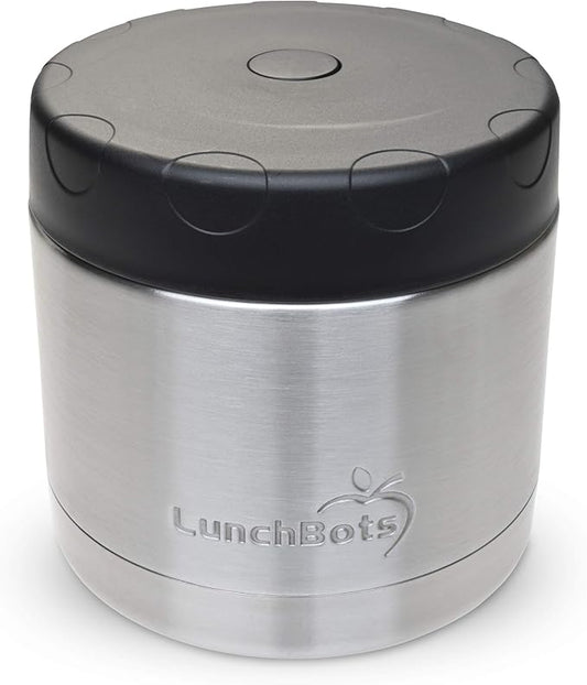 LunchBots 16oz Thermos Stainless Steel Wide Mouth - Insulated Thermos With Vented Lid - Keeps Food Hot or Cold for Hours - Leak-Proof Portable Thermal Food Jar is Ideal for Soup - 16 ounce - Black