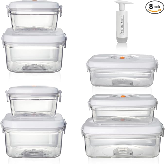 Vacuum Seal Food Storage Containers, Leakproof, Freshness, BPA-Free Kitchen Organizers, Ideal for Fruits, Veggies, Meats, Leftovers, Dishwasher Safe (0.6Lx2+1.5Lx2+1Lx2+2L)