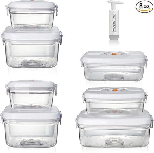 Vacuum Seal Food Storage Containers, Leakproof, Freshness, BPA-Free Kitchen Organizers, Ideal for Fruits, Veggies, Meats, Leftovers, Dishwasher Safe (0.6Lx2+1.5Lx2+1Lx2+2L)