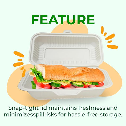 Compostable Food Containers with Lids | Durable, Biodegradable, and Eco-Friendly (50, Rectangular K1)
