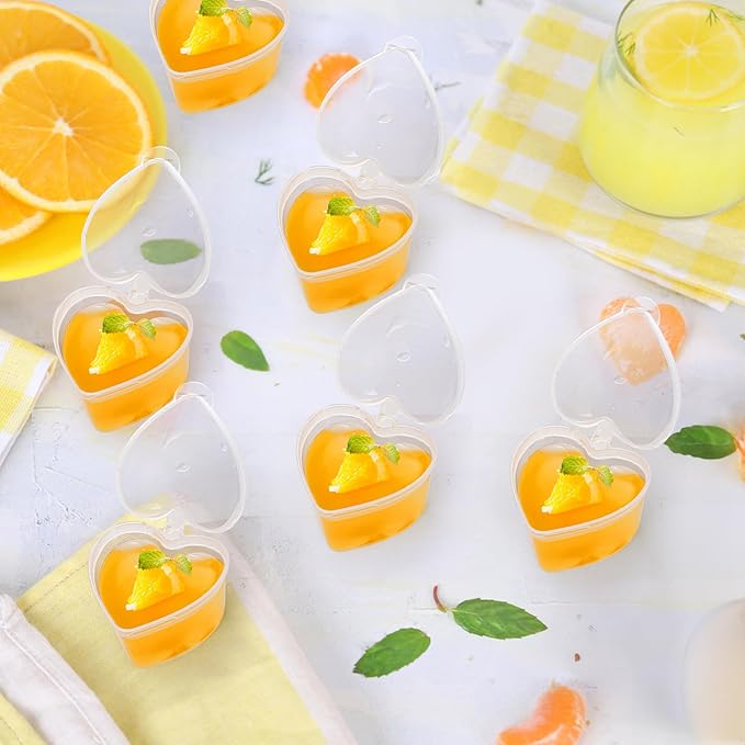 Frcctre 200 Pack 1.5 oz Disposable Plastic Portion Cups with Lids, Heart Shaped Plastic Jello Shot Cup Souffle Cups Leak Proof Condiment Containers for Sauces, Samples, Jello Shot, Slime, Craft