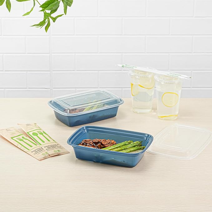 Restaurantware Asporto 38 Ounce Take Out Containers, 100 Food Containers With Lids - Microwavable, Disposable, Midnight Blue Plastic To Go Food Containers, No BPA, For Take Out And Delivery