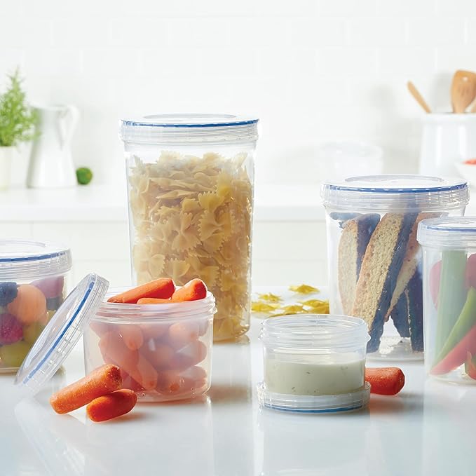 Lock & Lock Easy Essentials Food Storage Bin Set/Airtight Container Lids/BPA-Free/Dishwasher Safe, 20 Piece, Clear
