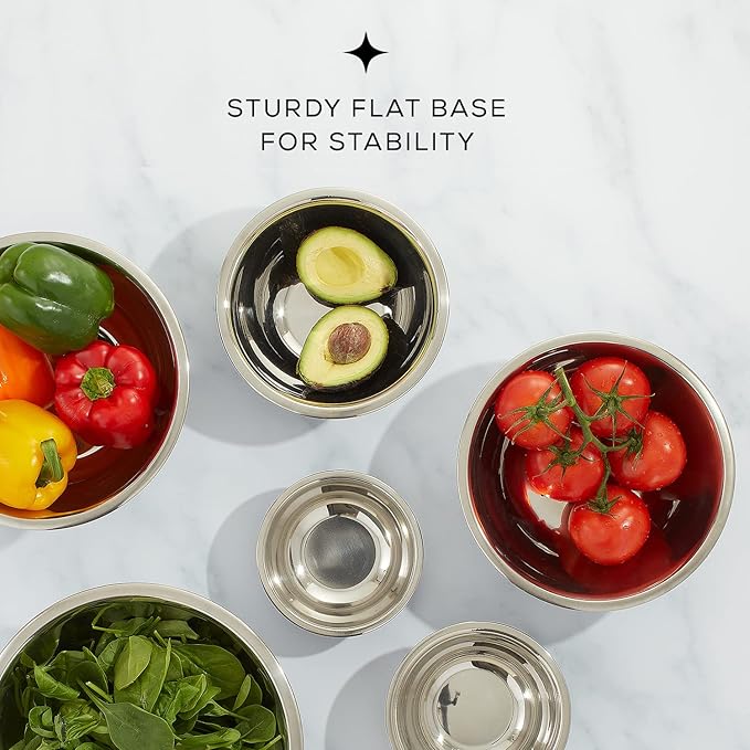 JoyJolt Stainless Steel Mixing Bowl Set of 6-5qt to 0.5qt Nesting Bowls for Dough, Batter & Baking