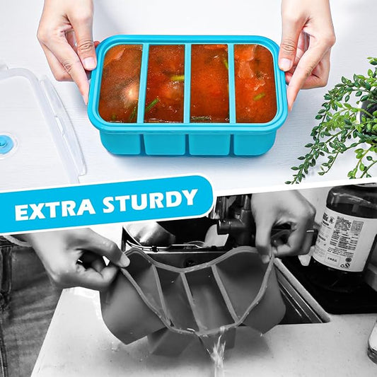 Webake Silicone Freezer Tray with Lid, Food Storage Container, 1 Cup Portion, Ice Cube Tray for Soup Sauce Meal Prep, BPA Free