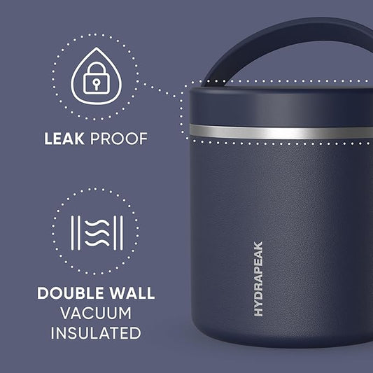 Hydrapeak 25oz Stainless Steel Vacuum Insulated Thermos Food Jar | Thermos for Hot Food and Cold Food, Wide Mouth Leak-Proof Soup Thermos for Adults, 10 Hours Hot and 16 Hours Cold (Navy)