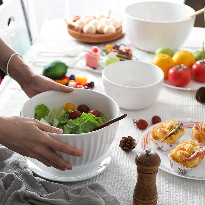 HAPPY KIT Ceramic Mixing Bowls Set, Nesting Bowls Set For Kitchen,Large 5/3/1.5 Quart Bowl Set of 3, Prep Serving Bowl for Baking and Mixing Salad,Oven, Microwave and Dishwasher Safe
