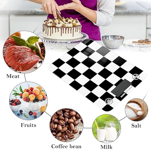 Food Scale Kitchen Scale Food Scales Digital Weight Grams and Ounces Small Electronic Food Scale for Baking Cooking Checkered Black White
