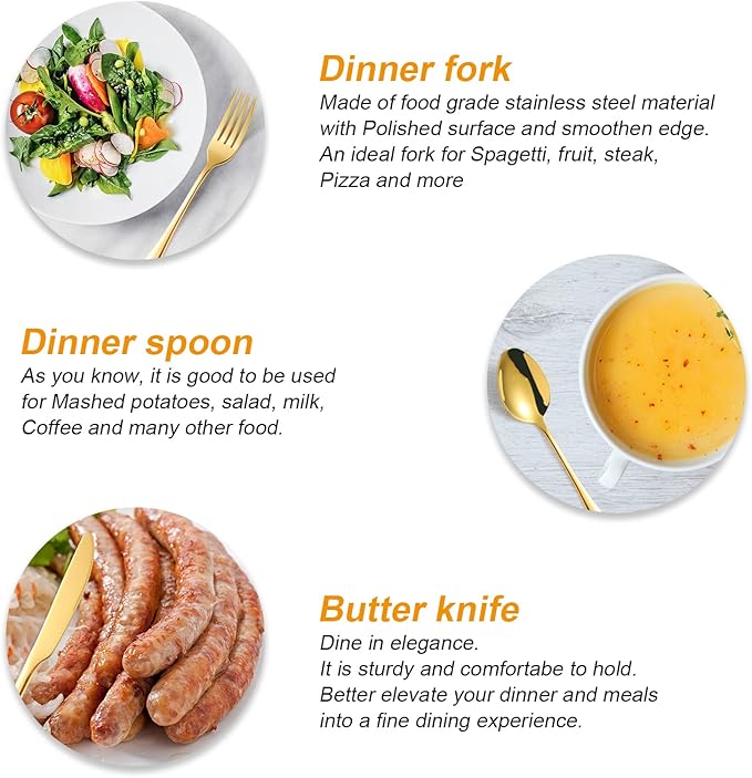 48 pcs Gold Silverware Set with Organizer, Stainless Steel Flatware with Steak Knife for 8, KITWARE Utensil Cutlery with Metal Tray, Home Kitchen Knife Fork Spoon, Mirror Polished