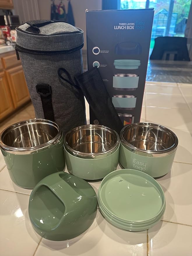 3 Tier Lunch Box 43Oz-Blue Stainless Steel Stackable Lunch Box with Lunch Bag & Cutlery Set, Portable Lunchbox, Portion Control Meal Prep Togo Lunch Containers for Adults, Women, Men