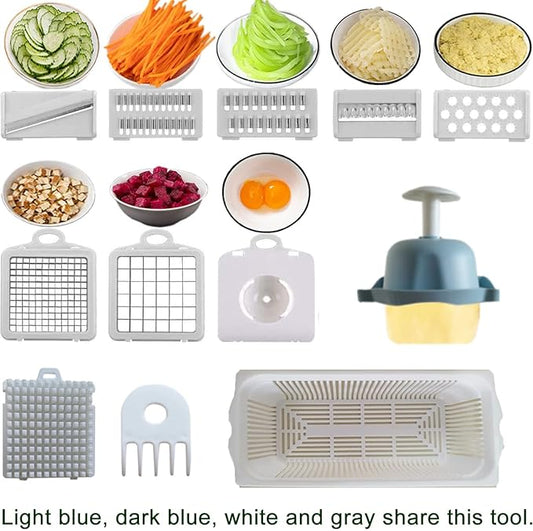 Vegetable Chopper with Container,13-in-1 Multifunctional Food Chopper and Slicer, Onion and Garlic Dicer, Kitchen Essential with 8 Blades for Effortless Meal Prep