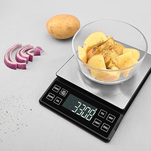 NEXT-SHINE Kitchen Food Scale - 11lb/5kg, Rechargeable Digital Grams and Ounces for Cooking, Baking, Meal Prep, 0.1g/0.01oz Precise Graduation, 304 Stainless Steel Platform LCD Display