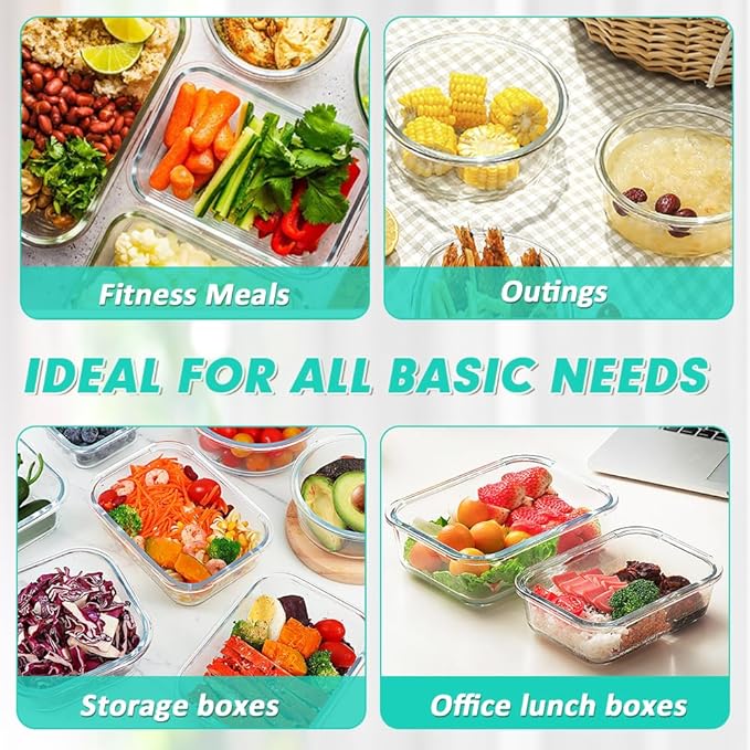 VERONES 24 Pieces Glass Food Storage Containers Set, Airtight Glass Lunch Containers, Glass Meal Prep Containers with Lids,Exclusive of BPA, for Microwave, Oven, Freezer & Dishwasher Friendly,Green