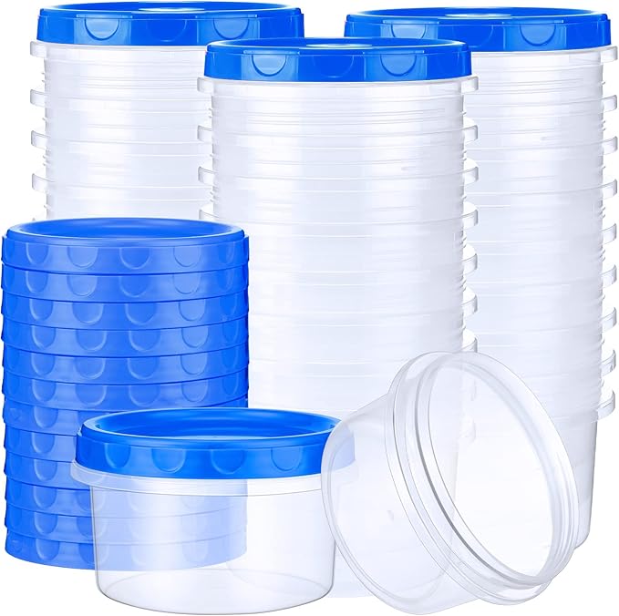 Sieral 36 Pack 8 oz/ 250 ml Freezer Containers with Lids Plastic Twist Top Deli Jars Reusable Freezer Storage Containers for Food Round Wide Mouth Lunch Snacks(Blue)