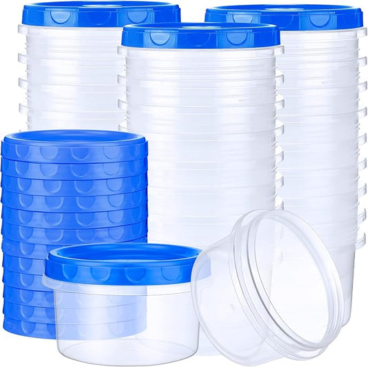 Sieral 36 Pack 8 oz/ 250 ml Freezer Containers with Lids Plastic Twist Top Deli Jars Reusable Freezer Storage Containers for Food Round Wide Mouth Lunch Snacks(Blue)