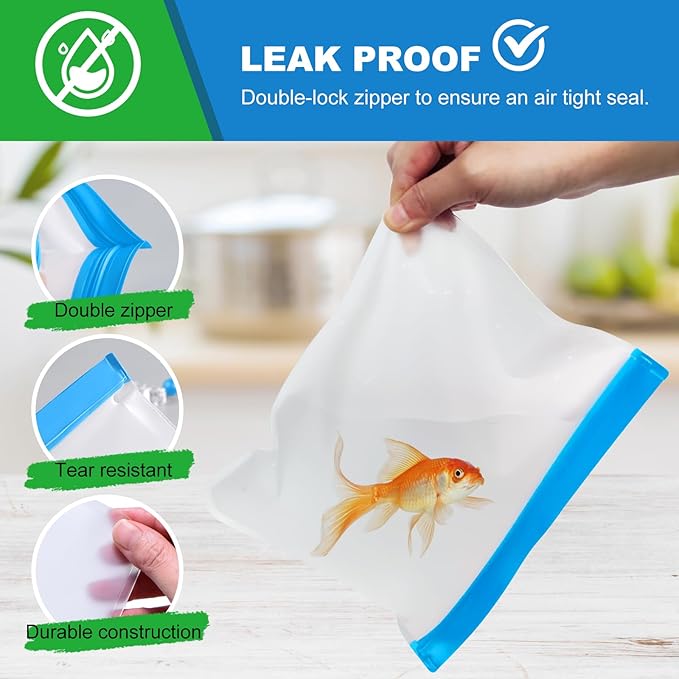 8 Pack Gallon Freezer Bags, Reusable Food Storage Silicone Bags Reusable Food Storage Bags, Large Zip Lock Bags Gallon, Lunch Home Fridge Kitchen Organization and Storage Meal Prep Freezer Containers