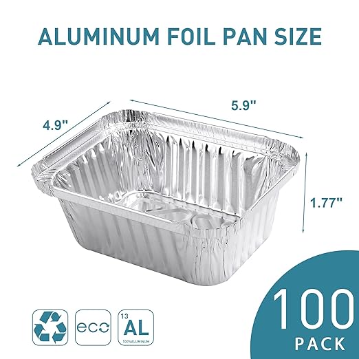 1LB Takeout Aluminum Pans with Clear Plastic Lids（100PACK）, Foil Pans - to Go Food Containers，Recyclable Aluminum Foil with Strong Seal for Freshness & Spill Resistance- 5.5"x 4.5"x 1.57"