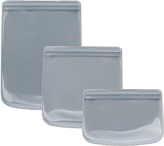 W&P Porter Silicone Reusable Storage Bags, Flat Variety 3 Pack (10oz, 34oz, 46oz), Slate, Food Storage Container, Microwave and Dishwasher Safe, Easy Cleaning