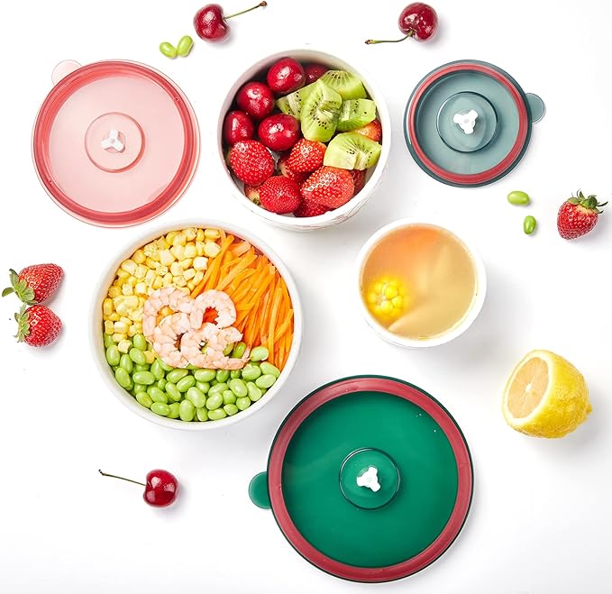 Ceramic Bowls with Lids, 4, 5, 6 Inch Food Storage Container Bowl, Microwave & Dishwasher Safe, For Soup, Salad, Rice, Cereal, Breakfast, Dinner, Serving, Oatmeal (Blue)