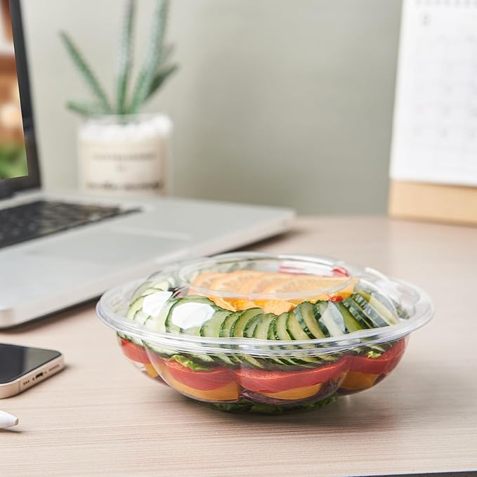 FULING [18 oz. 50 Sets Clear Plastic Salad Bowls with Airtight Lids Disposable To Go Mixing Containers Serving for Fruit, Quinoa, Lunch and Meal Prep