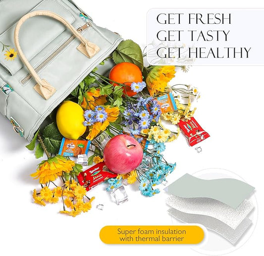 Deluxe Large Insulated Lunch Bag Box Women - Leakproof Waterproof Cooler with Multi Pockets Removable Strap for Work Picnic - Teacher Mothers Day Christmas Birthday Gifts
