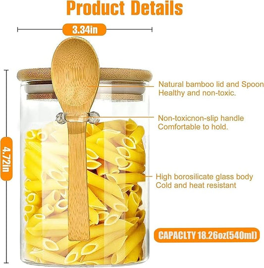 4-Pack 18.2 oz Overnight Oats Containers with Lids,Sealed Borosilicate Glass Jars with Bamboo Lid and Spoon,Clear Food Storage Jar for Kitchen,Candy, Spices, Coffee Beans,Cookies, Salad,Oats, Flour