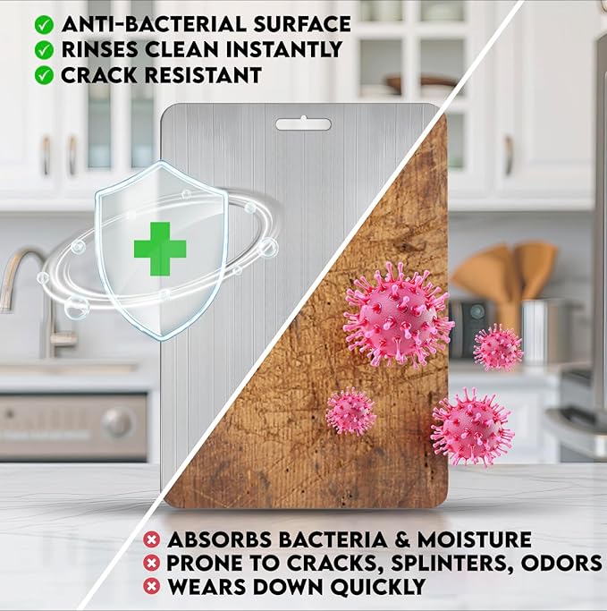 Titanium Cutting Board for Kitchen, 100% Pure Titanium Apex Large Cutting Board Titanium, 2025 New Upgraded Double-Sided - Metal Cutting Board for Fruit, Meat, Vegetables, Dishwasher Safe (2PCS)