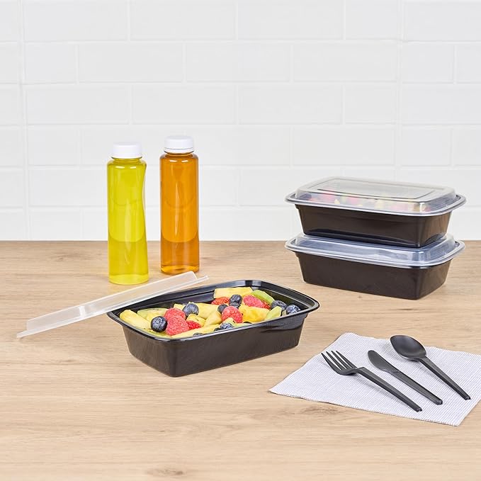 Asporto 38 Ounce Take Out Containers, 100 Food Containers With Lids - Microwavable, Disposable, Black Plastic To Go Food Containers, No BPA, For Take Out And Delivery - Restaurantware