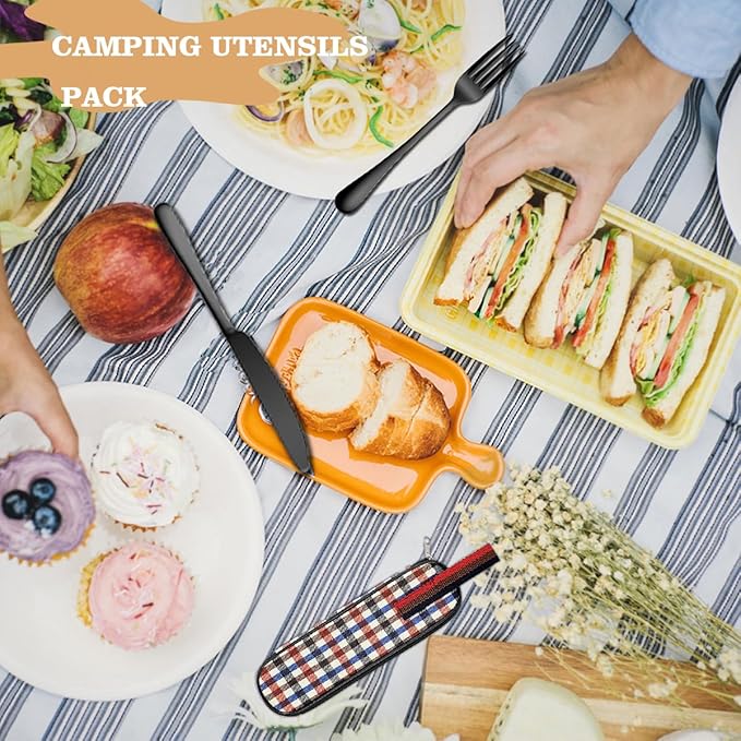 Portable Travel Utensils with Case, 10 PCS Travel Camping Cutlery Set, Reusable Utensils Set for Lunch Box for Office School Picnic