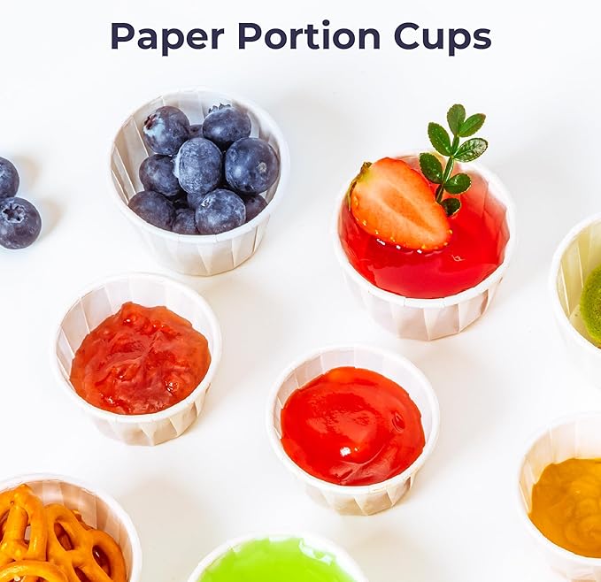 [500 Pack] 1.25 oz Treated Paper Souffle Portion Cups for Condiments Samples Measuring Jello Shots Sauce Disposable Cup - White