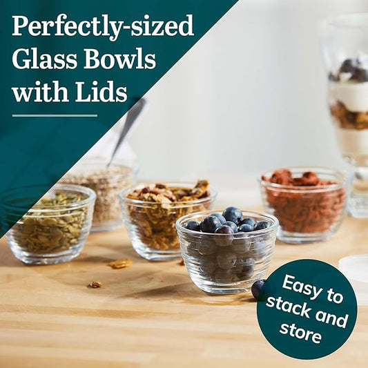 Libbey Small Glass Bowls with Lids, 6.25 ounce, Set of 8, Clear, 3.45-inch Diameter