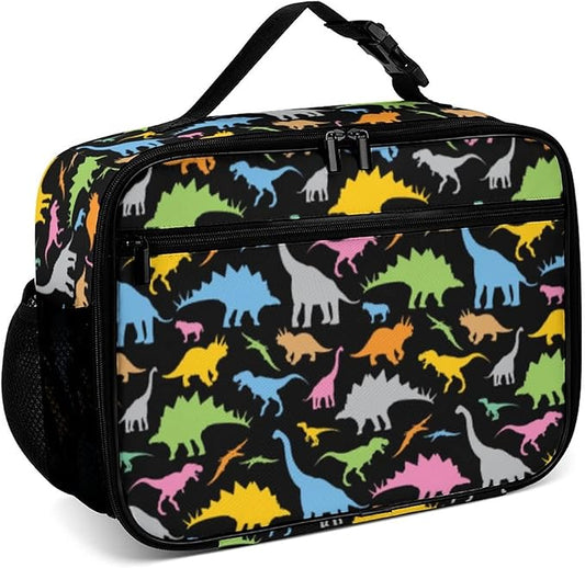 Colorful Dinosaur Reusable Lunch Box Insulated Lunch Bag Cooler Bag Lunchbox Meal Food Container Tote Bag for Women Kids Girls School Camping Hiking Picnic Beach Travel