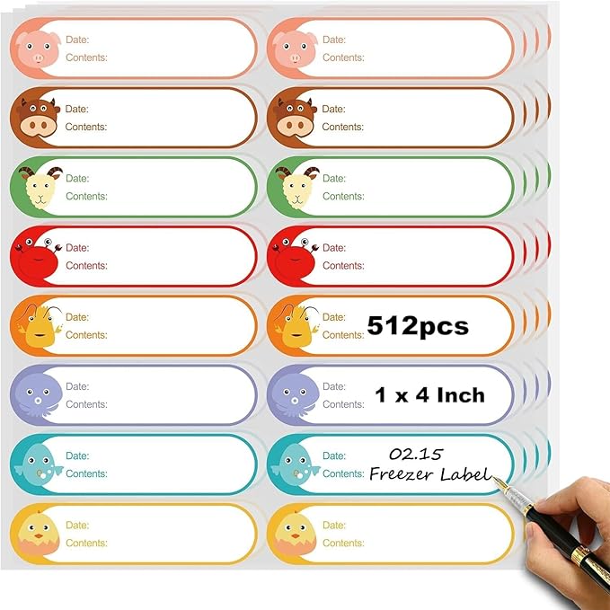 512pcs 1 x 4 Inch Baby Milk Bottle Labels to Write On,Freezer Labels Removable, Food Labels Cartoon Waterproof, No Residue Food Storage Labels for Kitchen, Mason Jar Labels,Can Not be Torn