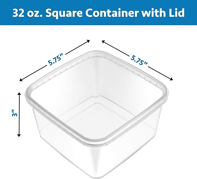NYHI 40 Pack Square Clear Deli Containers with Lids Disposable BPA Free Square Plastic Food Storage Containers with Lids Airtight for Meal Prep Take Out Kitchen (32 oz)