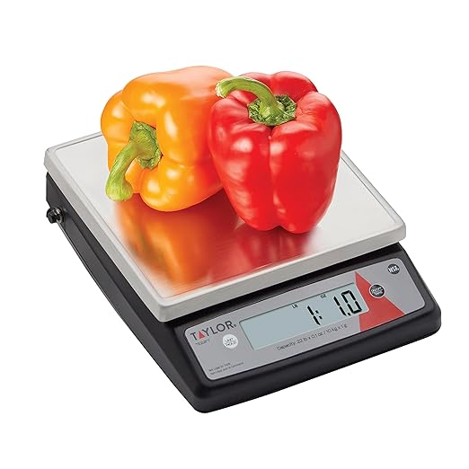Taylor TE22FT 22-Pound Digital Portion Control Scale, Food Scale for Precise Weight Measuring and Portion Control, Tare and Hold Function, NSF, Stainless Steel Platform