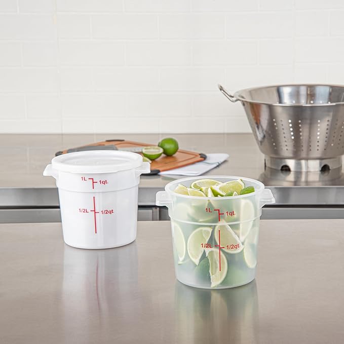 Restaurantware-Met Lux 1 Quart Food Storage Containers, 10 Translucent Storage Containers - Lids Sold Separately, Red Volume Markers, Dishwashable Containers, Side Handles, For Storing Foods