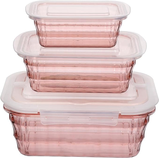 Taiuloo Set of 3 Food Storage Container, BPA Free Salad Bowls with Lids, Salad Lunch Container To Go with Handle, Plastic Meal Prep Storage Containers for Snacks, Fruits, Pink